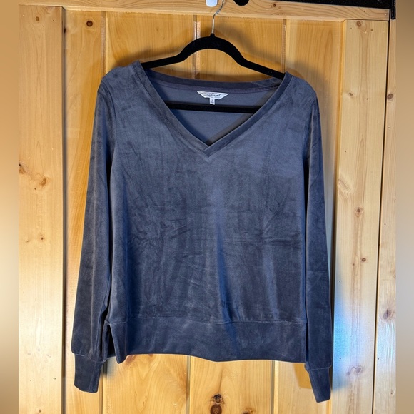 Soma Weekend Gray Velour V-neck Long Sleeve Cozy Pullover Top Size Small - Picture 9 of 10